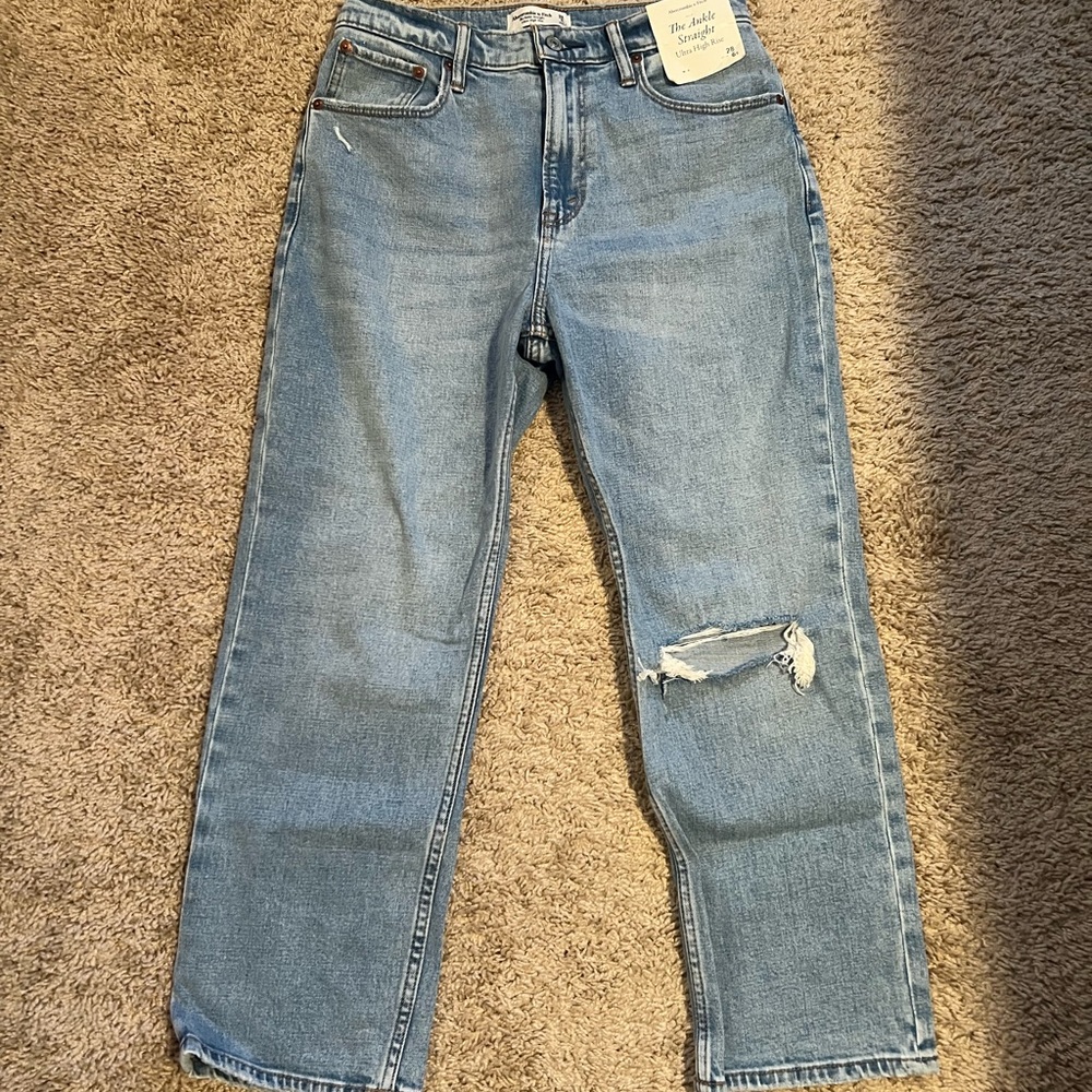 Abercrombie Ankle Straight Ultra High Rose Jeans